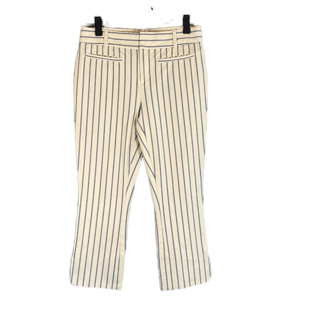 Anthropologie Women’s White & Blue Striped Cotton Blend Cropped Pants Size 2